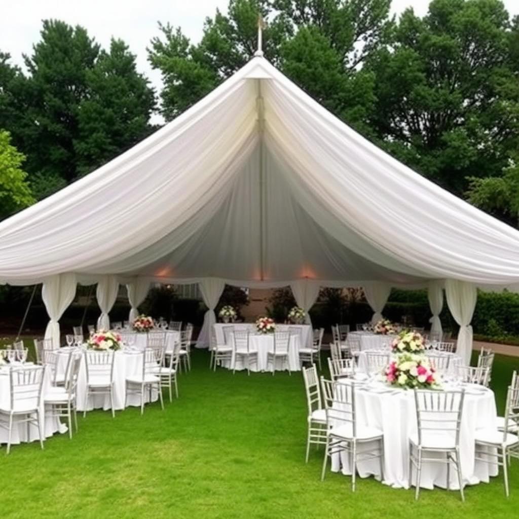 White wedding tent set up on a lawn in Berkeley County WV